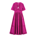 Summer Women Clothing Pullover V neck Short Sleeve Backless Ruffles Long Large Hem Dress FRIDAY