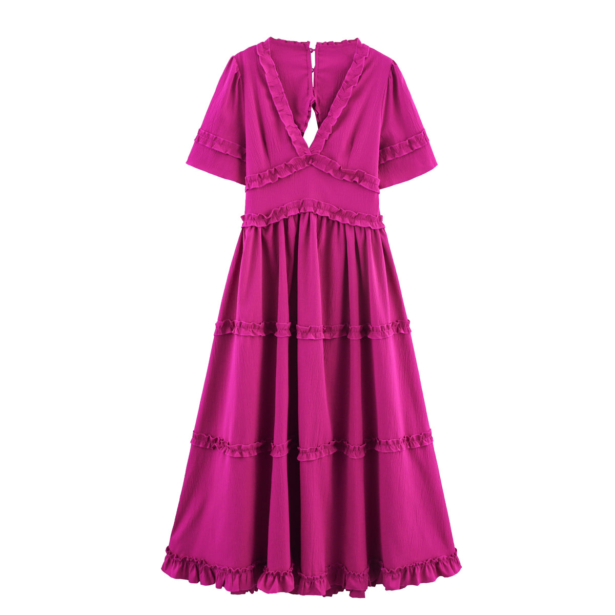 Summer Women Clothing Pullover V neck Short Sleeve Backless Ruffles Long Large Hem Dress FRIDAY