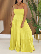 Vestido bohemio sin mangas con tirantes finos para mujer, vestido largo escalonado de verano
