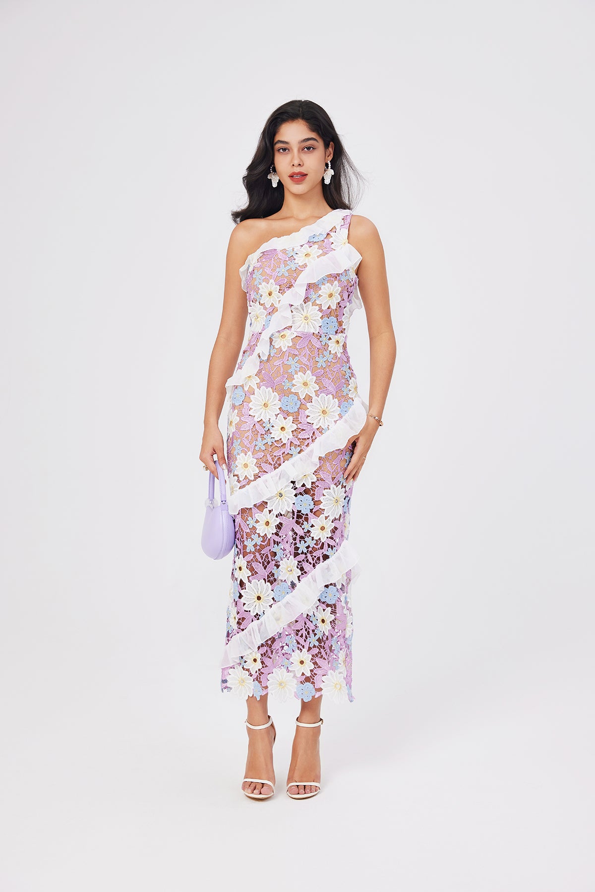 Women Lace One Shoulder Sleeveless Bodycon Dress ESUNG