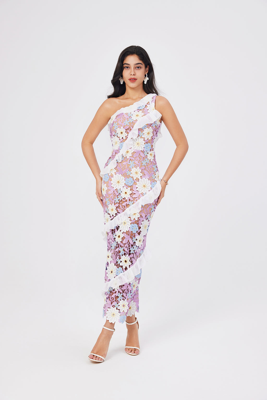 Women Lace One Shoulder Sleeveless Bodycon Dress ESUNG