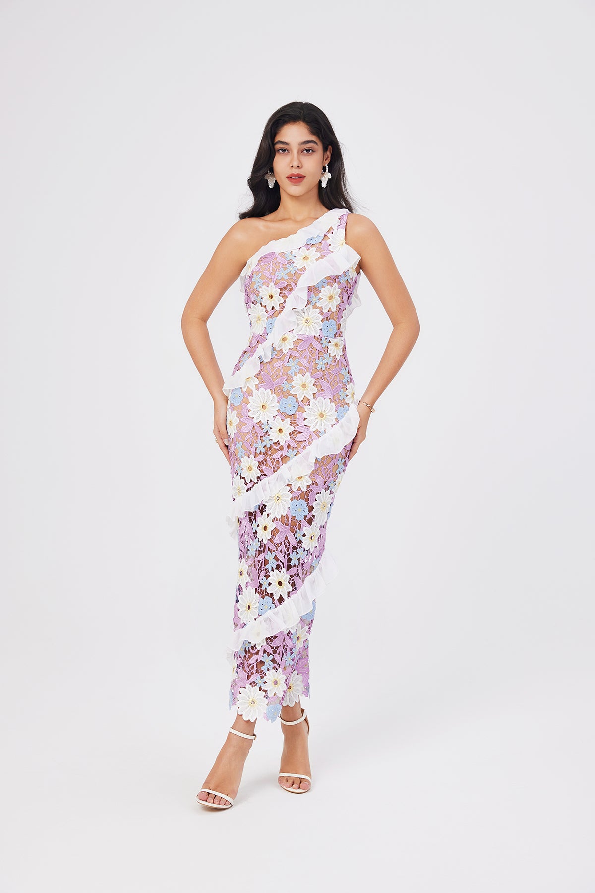 Women Lace One Shoulder Sleeveless Bodycon Dress ESUNG