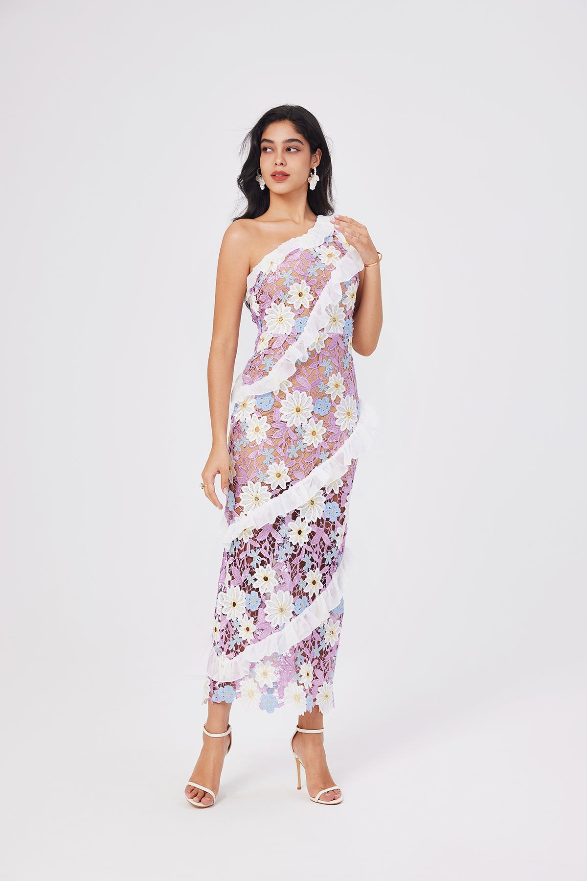 Women Lace One Shoulder Sleeveless Bodycon Dress ESUNG