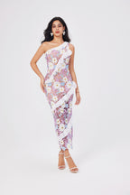 Women Lace One Shoulder Sleeveless Bodycon Dress ESUNG