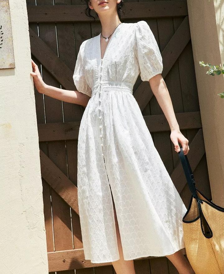 Mid Length Lace Cotton Embroidery Tea Dress Starivy