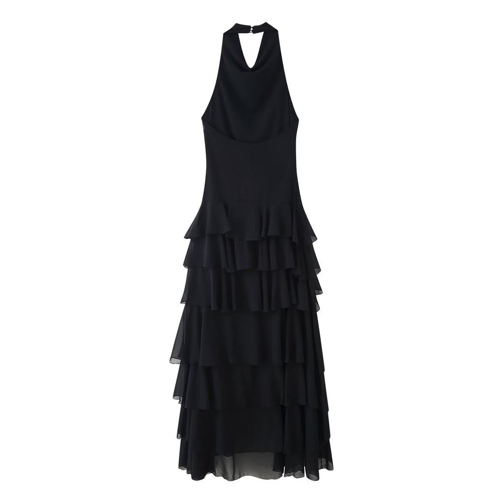 Summer Women Clothing Laminated Decoration Hanging Collar Maxi Dress Women JOUNJ