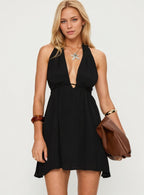 Robe sexy dos nu pour femme, tenue d'été taille haute, coupe trapèze, courte, pour cocktail et soirée