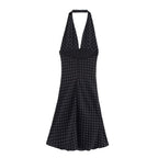 Women Clothing Summer Elegant Deep V Plunge neck High Waist A line Dress SenDa