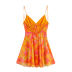 Women lothing Printed Silk Net V neck Sling Short Dress SenDa