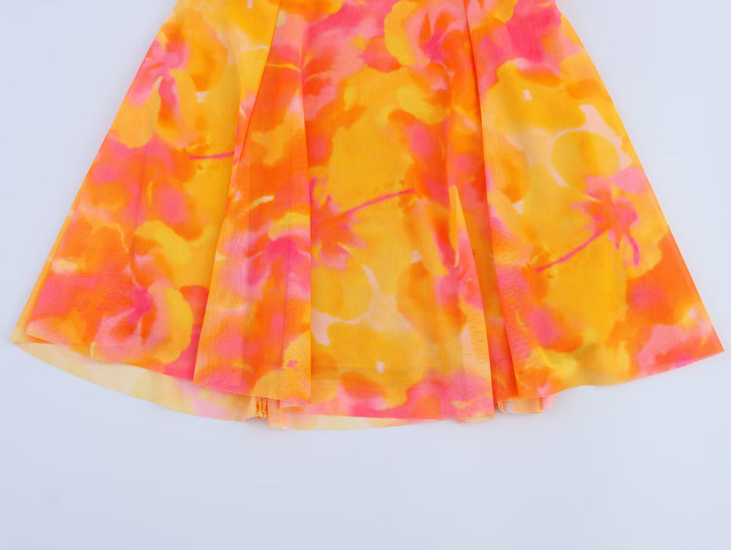 Women lothing Printed Silk Net V neck Sling Short Dress SenDa