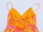 Women lothing Printed Silk Net V neck Sling Short Dress SenDa