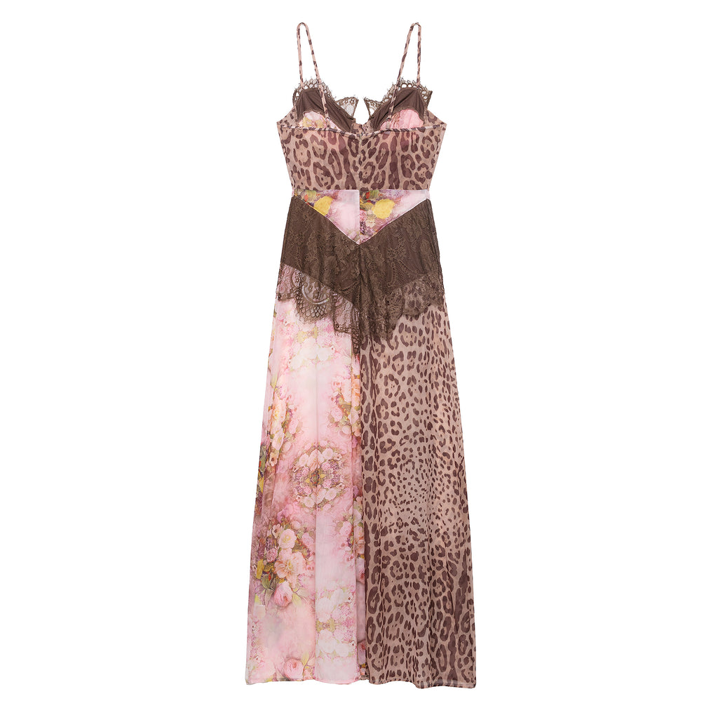 Vestido ajustado con estampado de encaje y contraste de colores para mujer