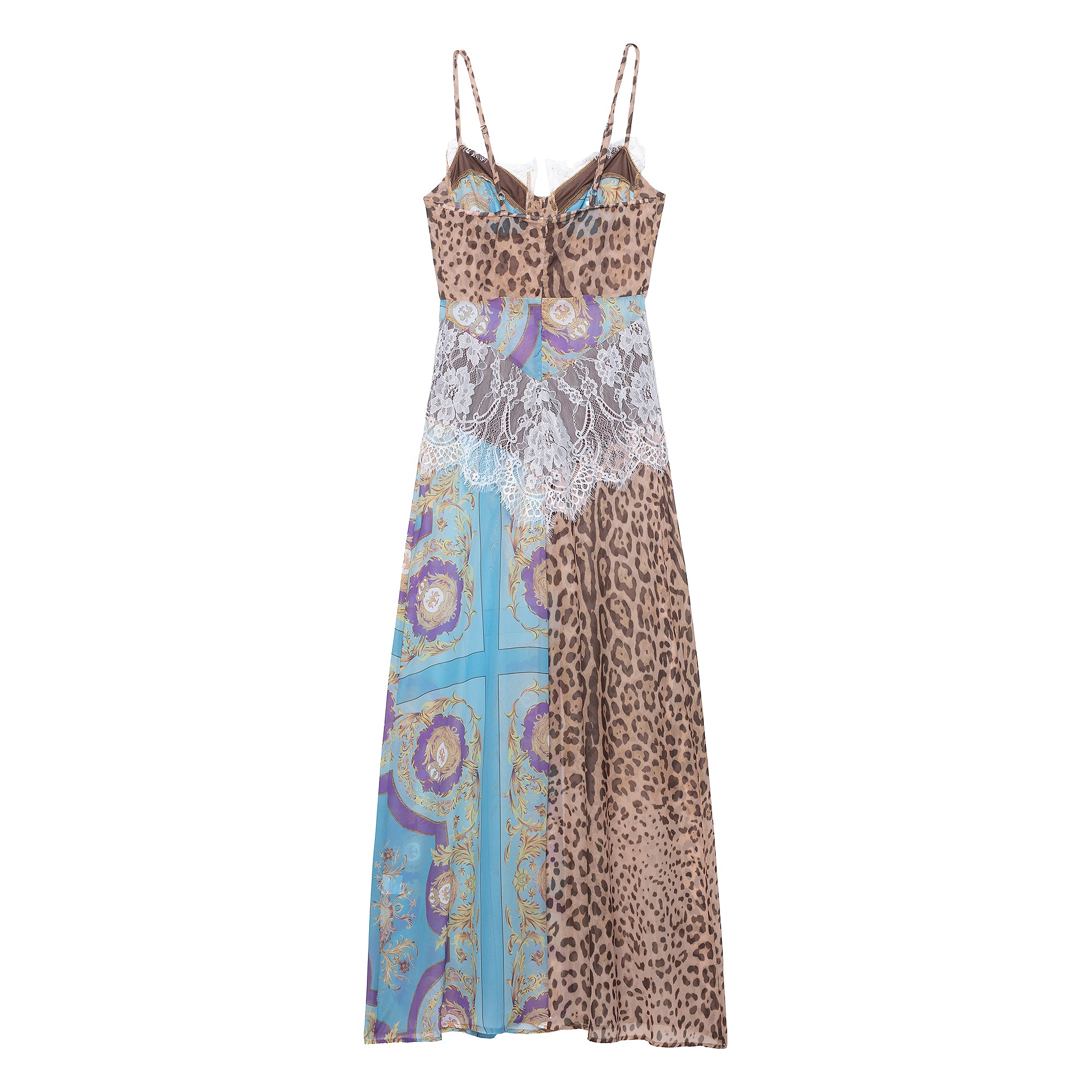Vestido ajustado con estampado de encaje y contraste de colores para mujer
