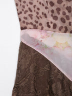 Vestido ajustado con estampado de encaje y contraste de colores para mujer