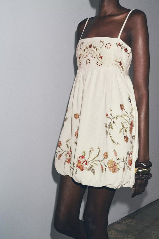 Summer Women Clothing Minority All Match Embroidered Strap Dress