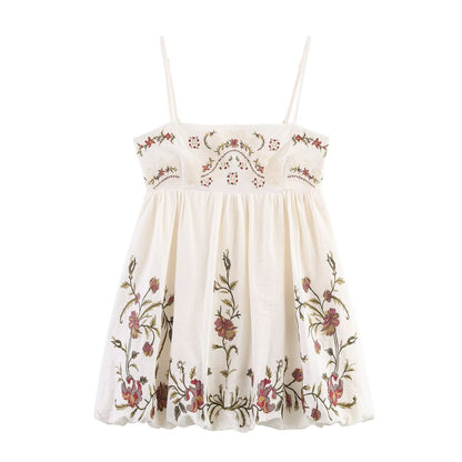 Summer Women Clothing Minority All Match Embroidered Strap Dress