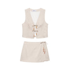 Summer Women Casual Sleeveless Beaded Vest Shorts