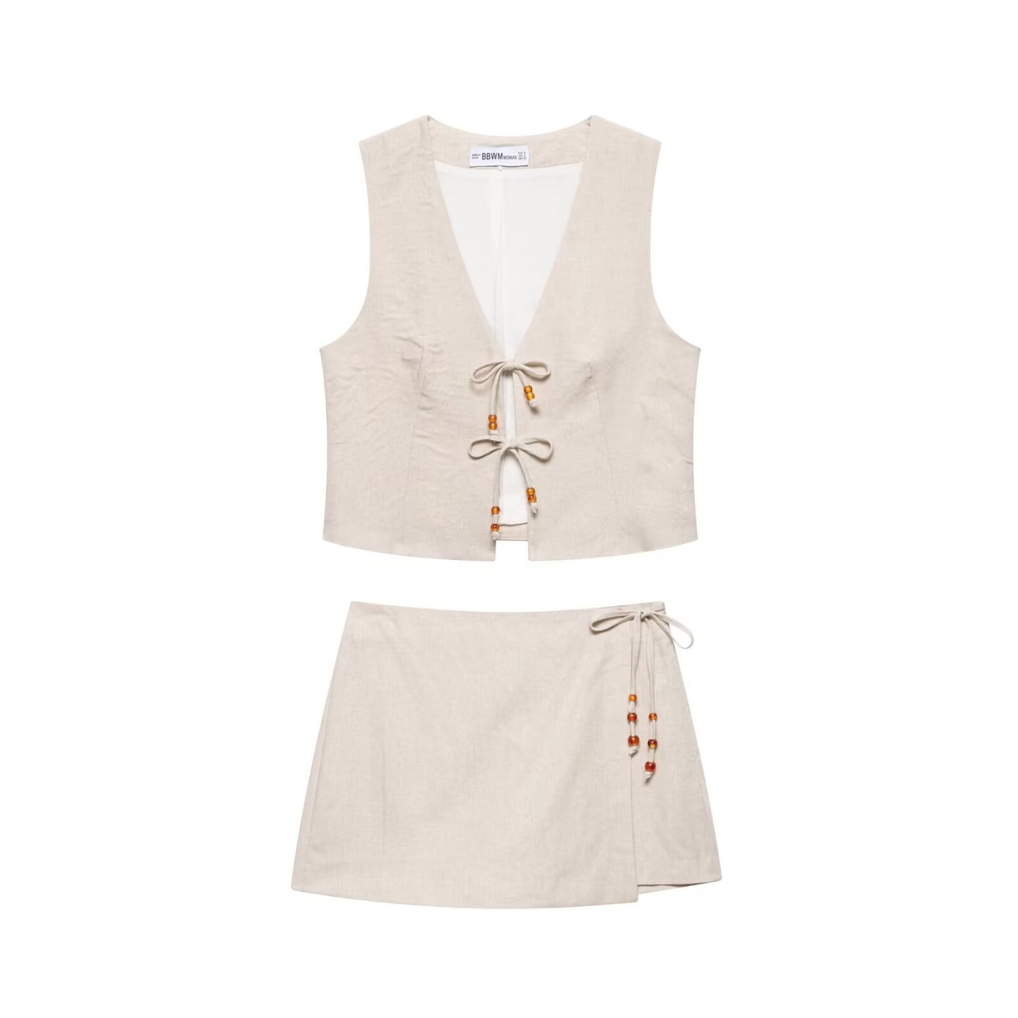 Summer Women Casual Sleeveless Beaded Vest Shorts
