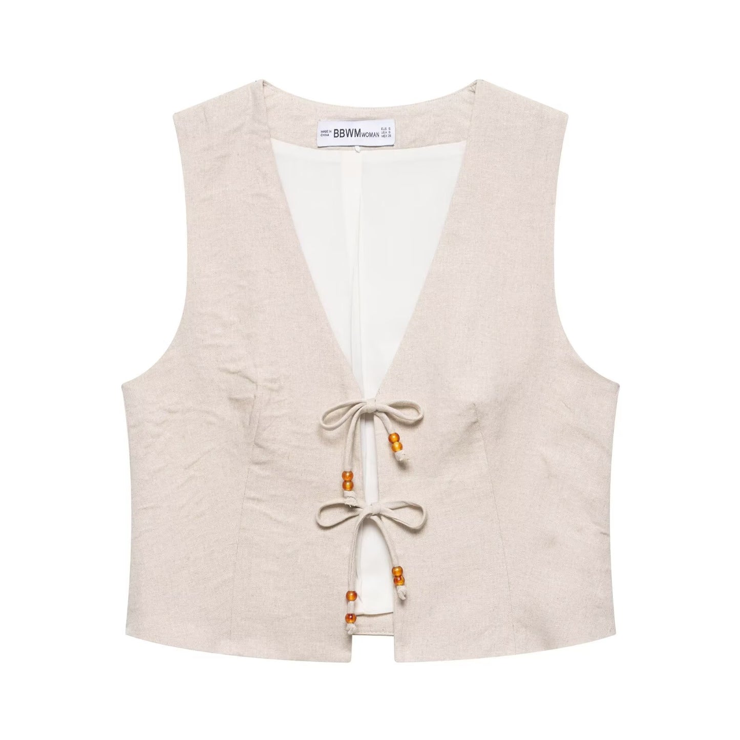 Summer Women Casual Sleeveless Beaded Vest Shorts