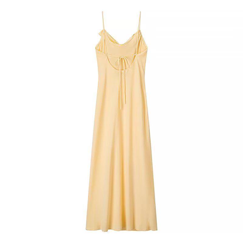 Women Clothing Summer Solid Color Gentle Linen Blend Midi Dress JiaJia
