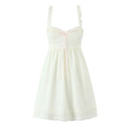 French Slim Fit V neck Lace Lace up Waist Controlled A line Sling Dress
