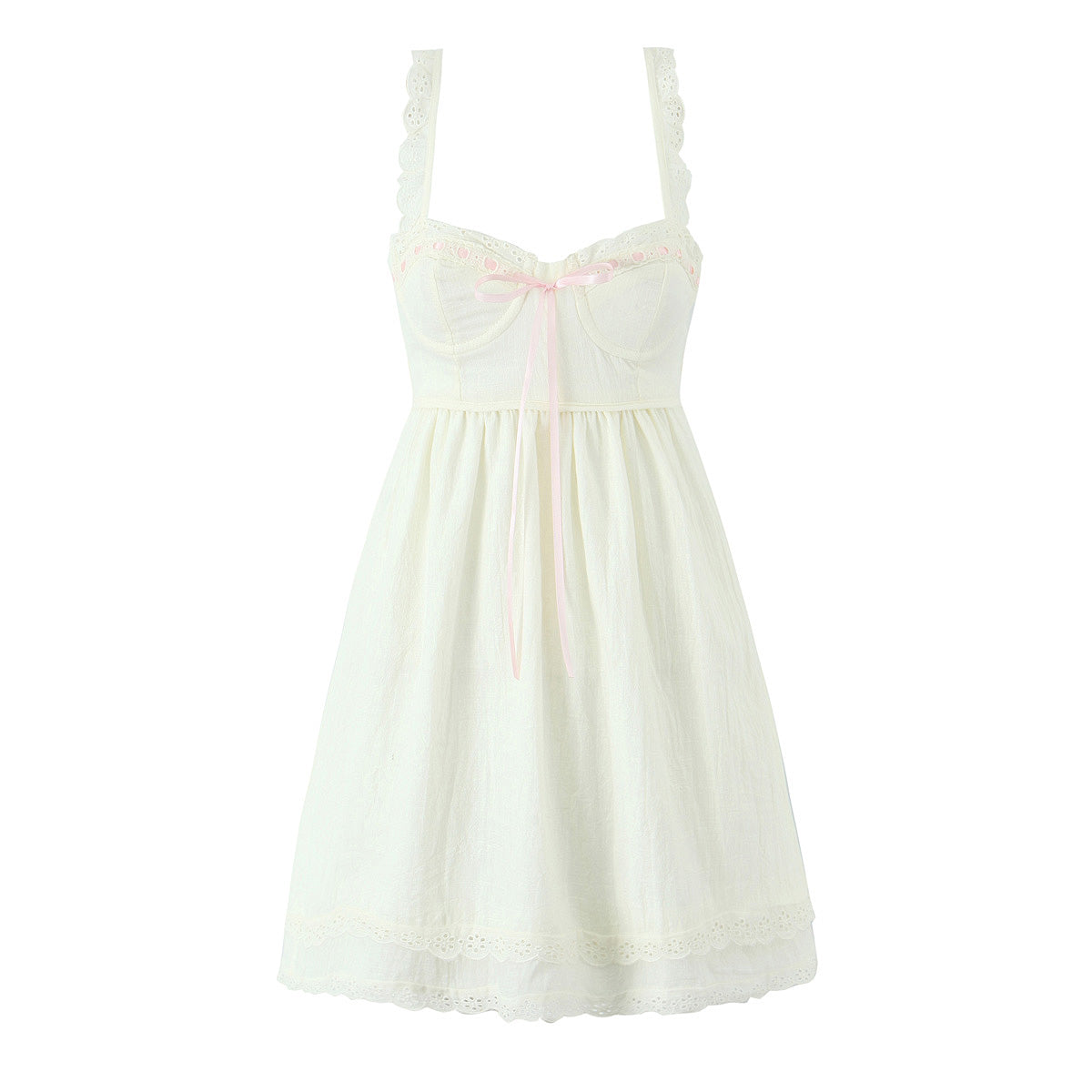 French Slim Fit V neck Lace Lace up Waist Controlled A line Sling Dress