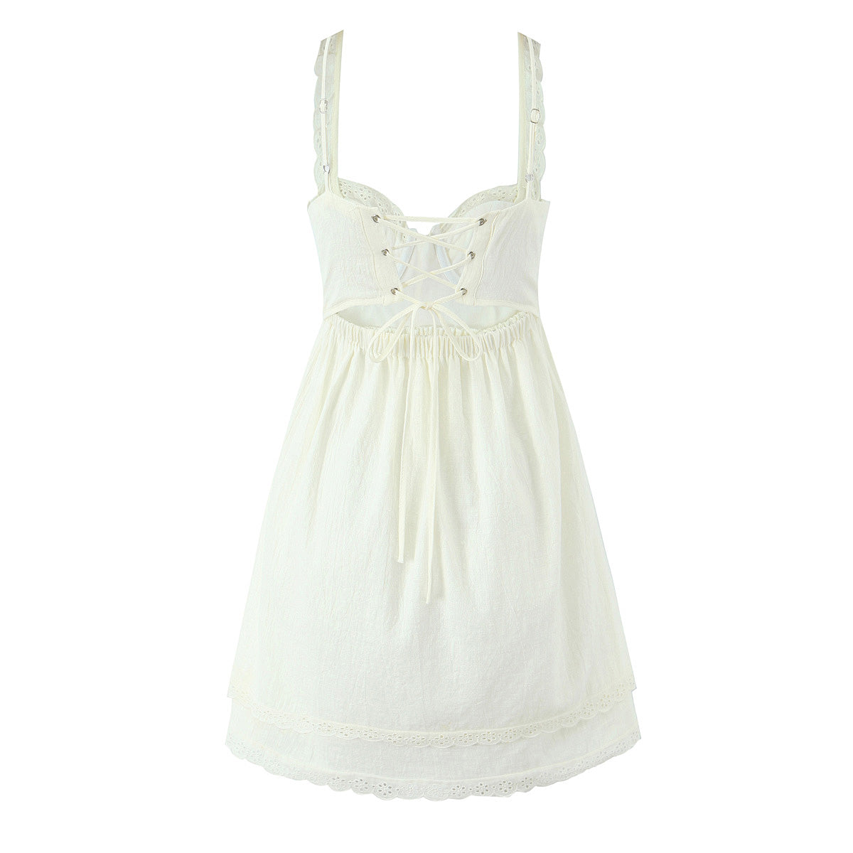 French Slim Fit V neck Lace Lace up Waist Controlled A line Sling Dress