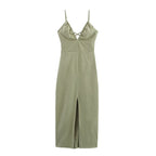 Robe midi à bretelles en lin uni pour femme