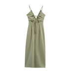 Robe midi à bretelles en lin uni pour femme