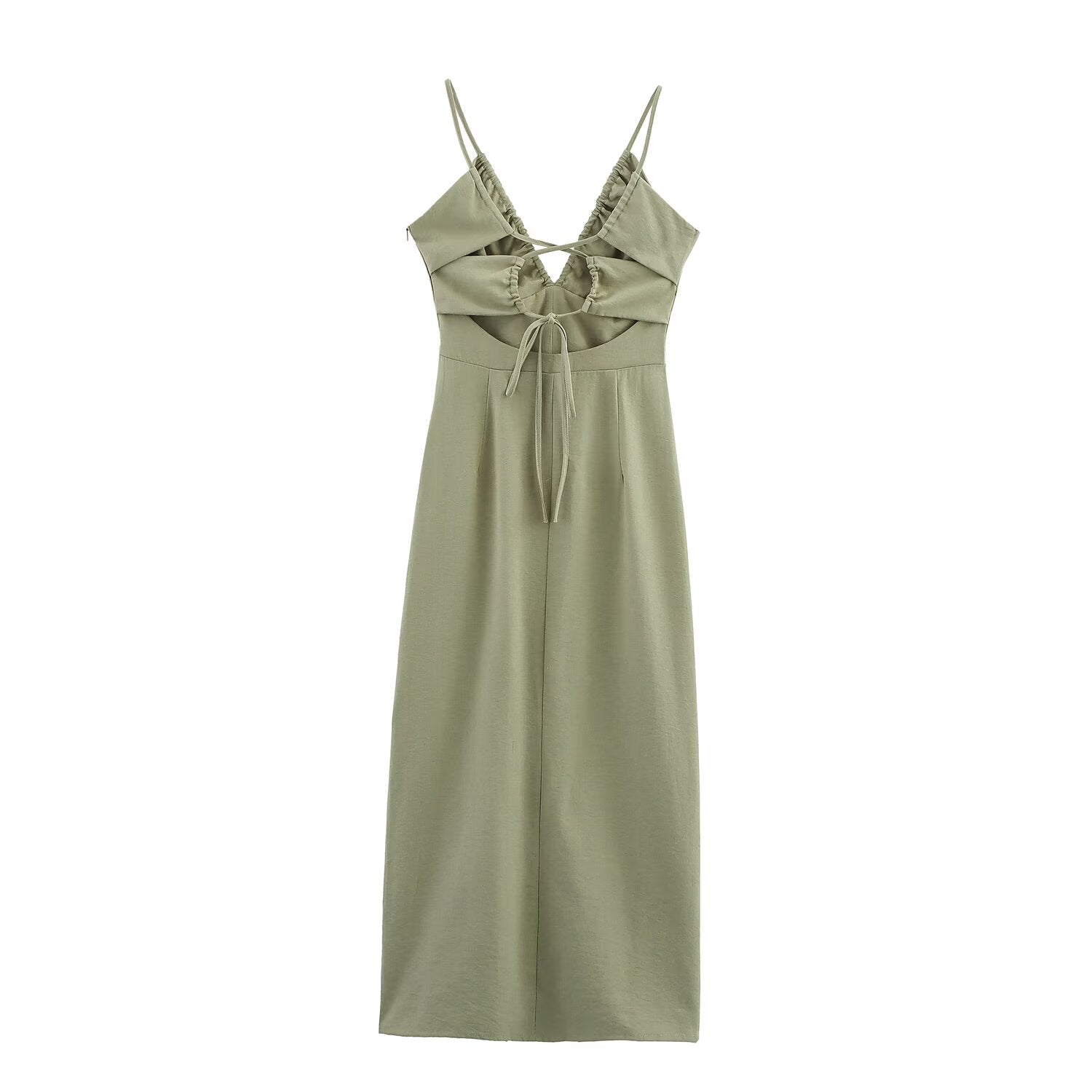 Robe midi à bretelles en lin uni pour femme