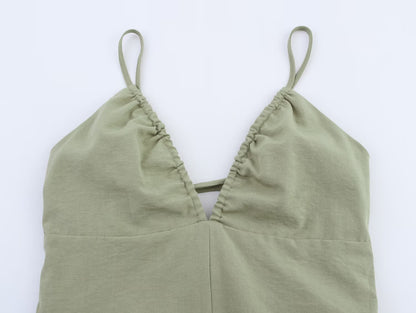 Women Clothing Solid Linen Midi Sling Dress