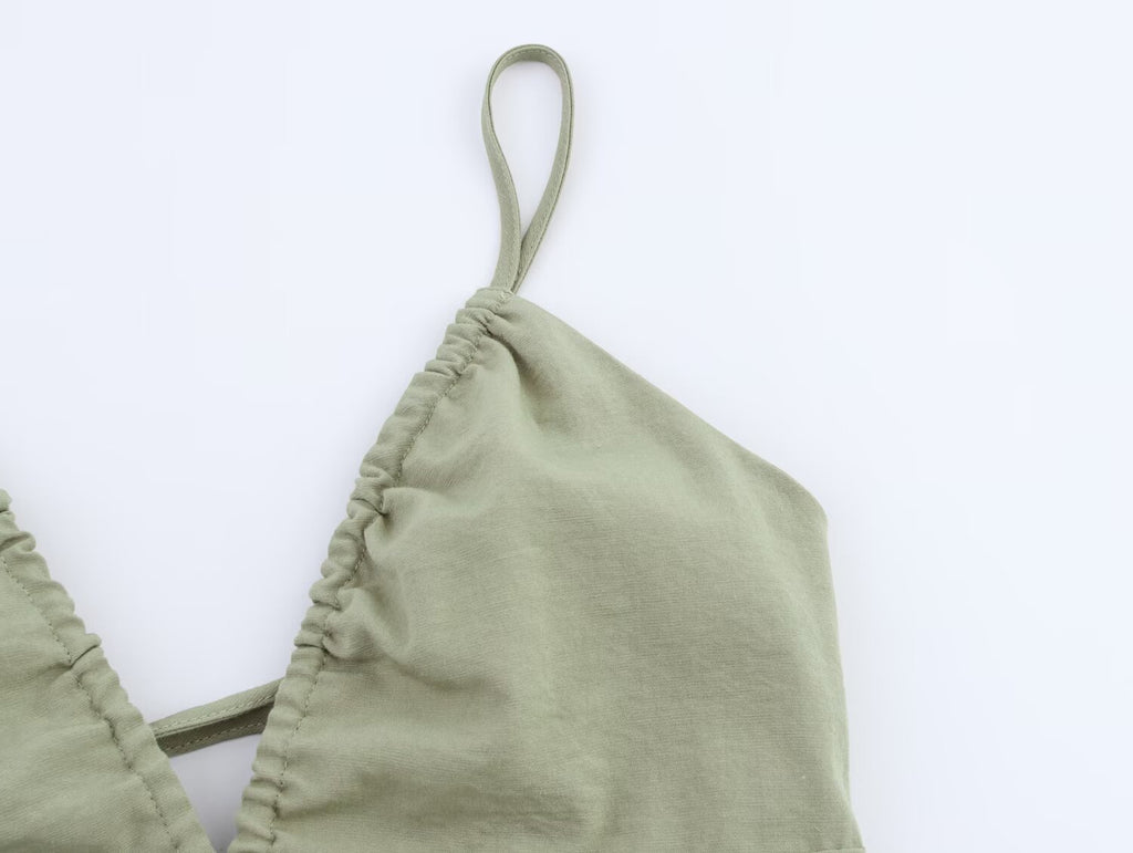 Robe midi à bretelles en lin uni pour femme