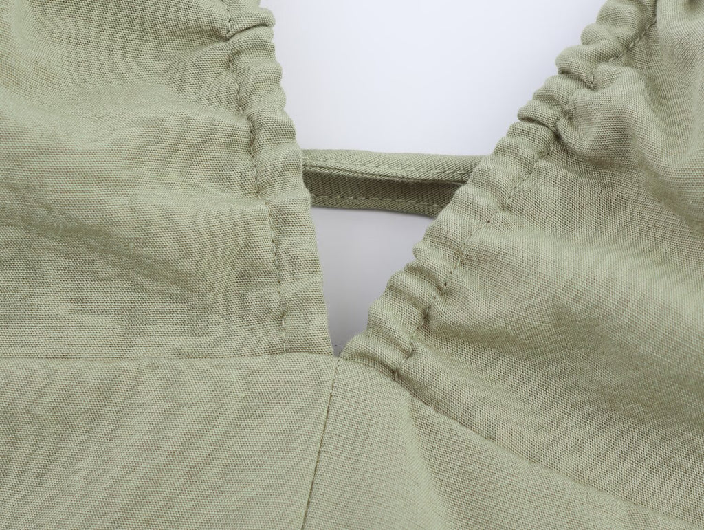 Robe midi à bretelles en lin uni pour femme