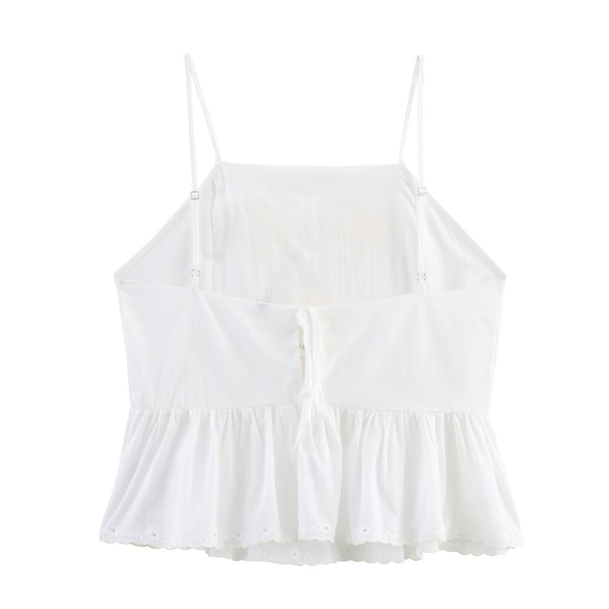 Women Clothing Summer Simple Embroidery Short Pleated Hem Sling Top Howe