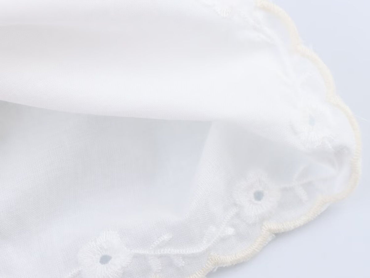 Women Clothing Summer Simple Embroidery Short Pleated Hem Sling Top Howe