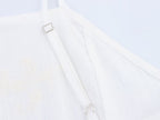Women Clothing Summer Simple Embroidery Short Pleated Hem Sling Top Howe