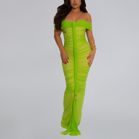 Women Wear Elegant Mesh Pleats Slim Hip Bag Dress