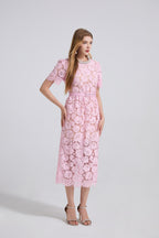 Vestido de cuello redondo de encaje de primavera y verano para mujer