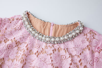 Women Spring Summer Lace Round Neck Dress