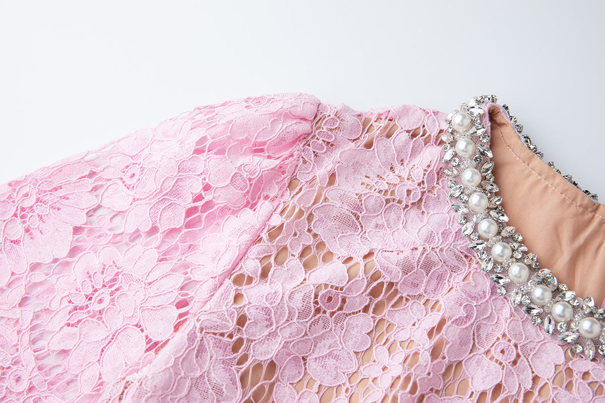 Women Spring Summer Lace Round Neck Dress