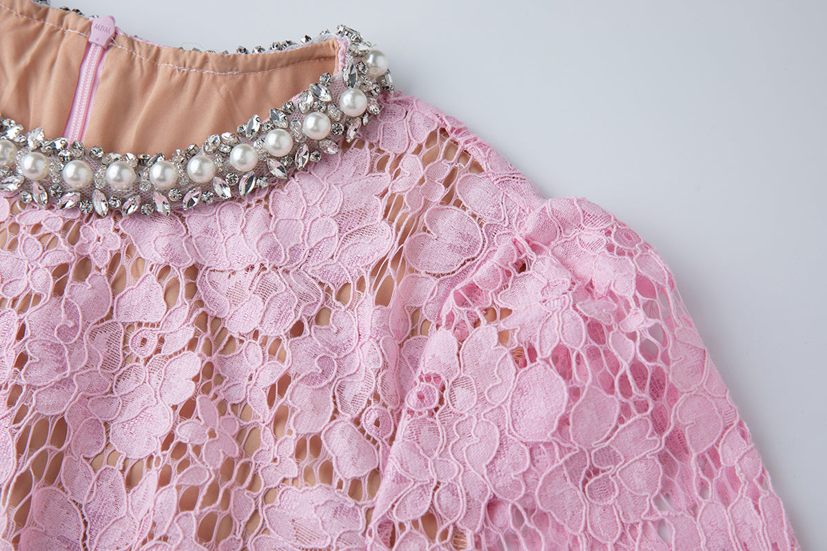 Vestido de cuello redondo de encaje de primavera y verano para mujer