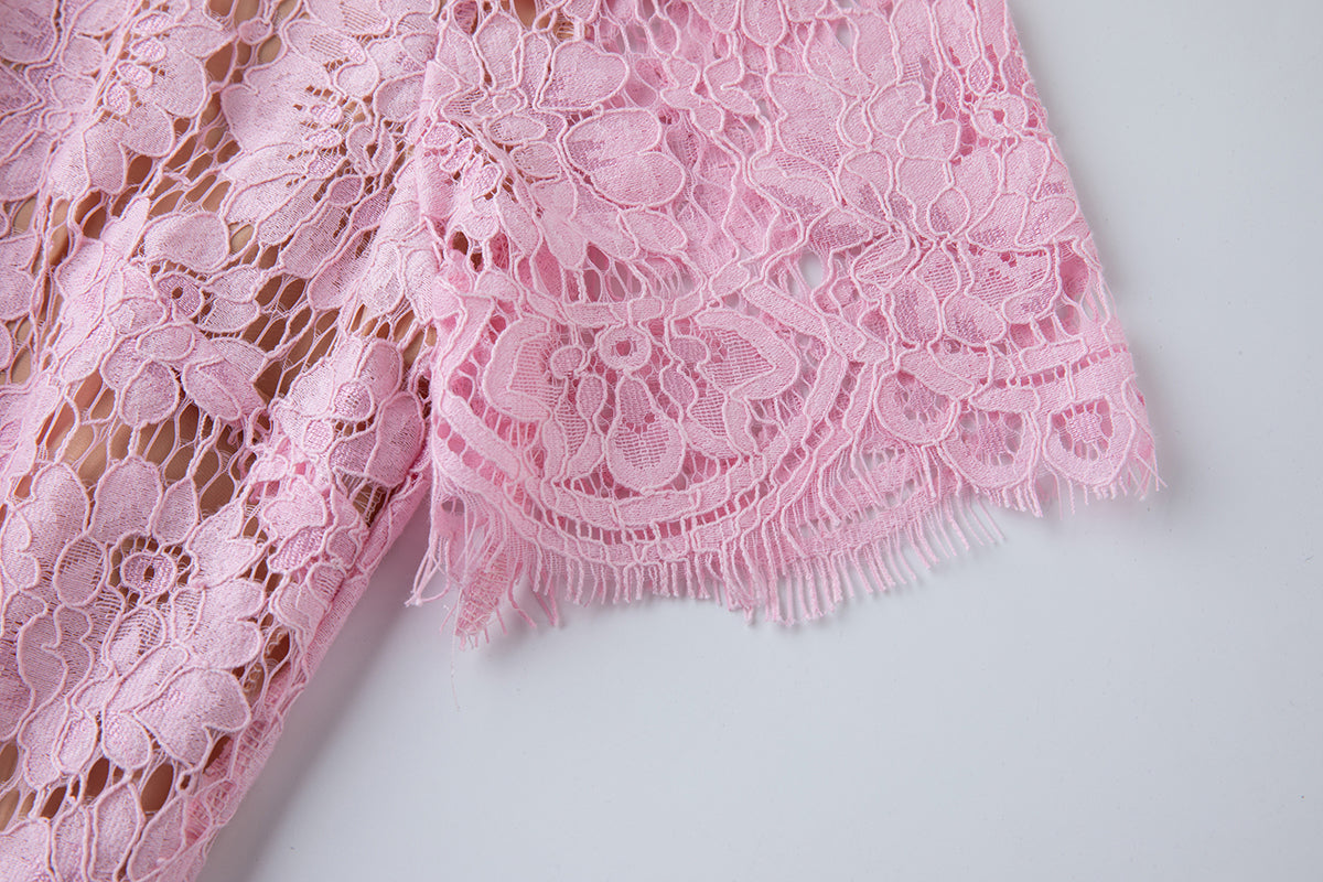 Vestido de cuello redondo de encaje de primavera y verano para mujer