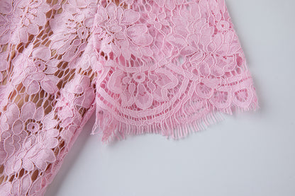 Women Spring Summer Lace Round Neck Dress