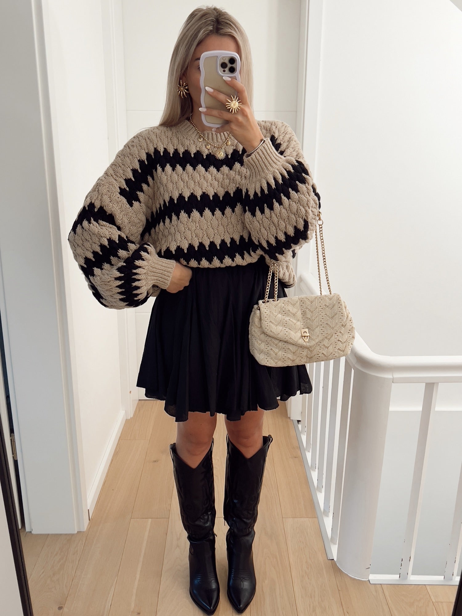 Suéter holgado de punto a rayas para mujer, otoño e invierno, moderno