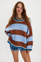Suéter de rayas de color en contraste para otoño e invierno, jersey de mujer, jersey de punto holgado y moderno, suéter de otoño e invierno para mujer