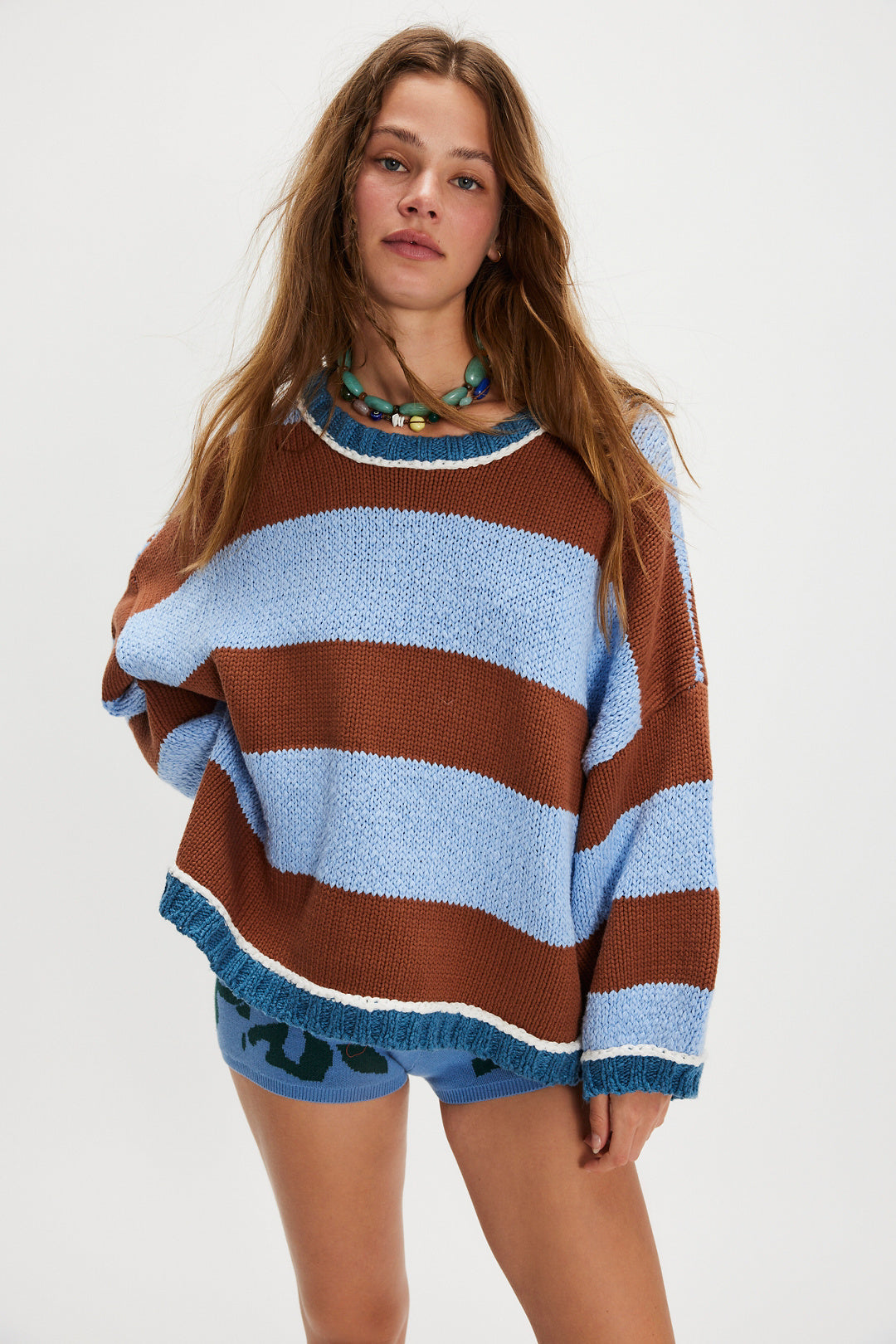 Suéter de rayas de color en contraste para otoño e invierno, jersey de mujer, jersey de punto holgado y moderno, suéter de otoño e invierno para mujer