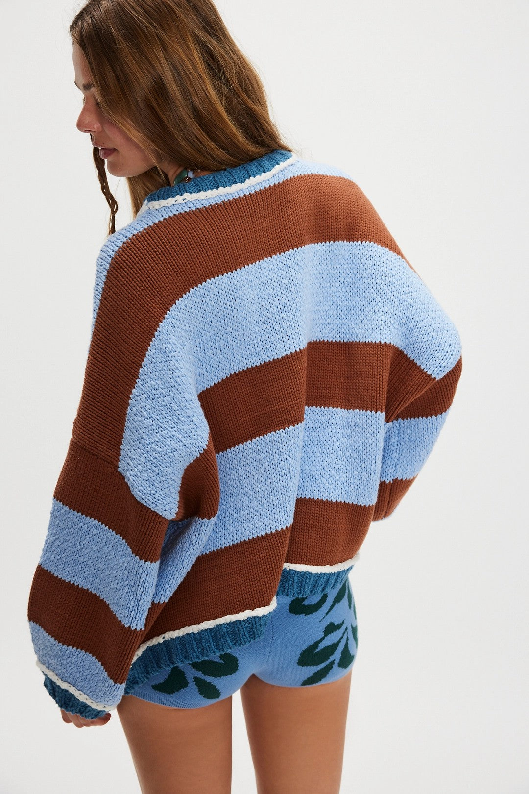Suéter de rayas de color en contraste para otoño e invierno, jersey de mujer, jersey de punto holgado y moderno, suéter de otoño e invierno para mujer