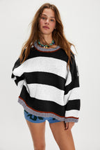 Suéter de rayas de color en contraste para otoño e invierno, jersey de mujer, jersey de punto holgado y moderno, suéter de otoño e invierno para mujer