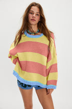 Suéter de rayas de color en contraste para otoño e invierno, jersey de mujer, jersey de punto holgado y moderno, suéter de otoño e invierno para mujer
