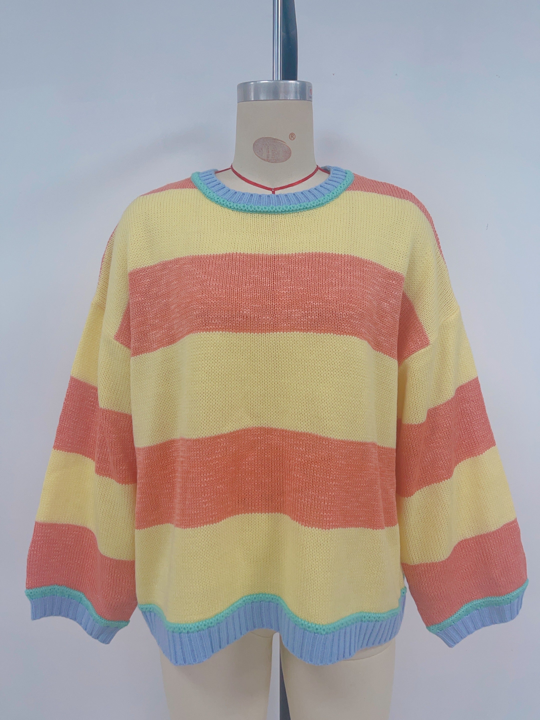 Suéter de rayas de color en contraste para otoño e invierno, jersey de mujer, jersey de punto holgado y moderno, suéter de otoño e invierno para mujer